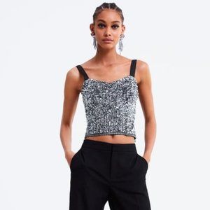 NWT Zara Cropped Sequin Embellished Crop Top - Small